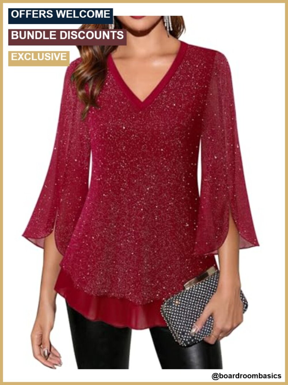 Women's 3/4 Sleeve Floral Blouse Sheer Mesh Glitter Dressy Top